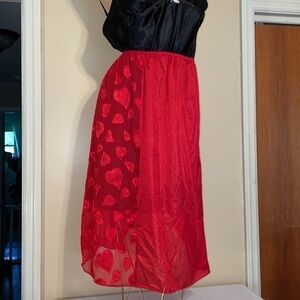 perfectform womens slip skirt 2XL XXL 20 22 vintage red heart satin stretch midi
